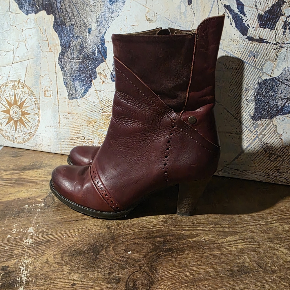 Chic DKODE Women's Burgundy/Ox Blood Leather And Suede Heeled Ankle Boots - Picture 3 of 15